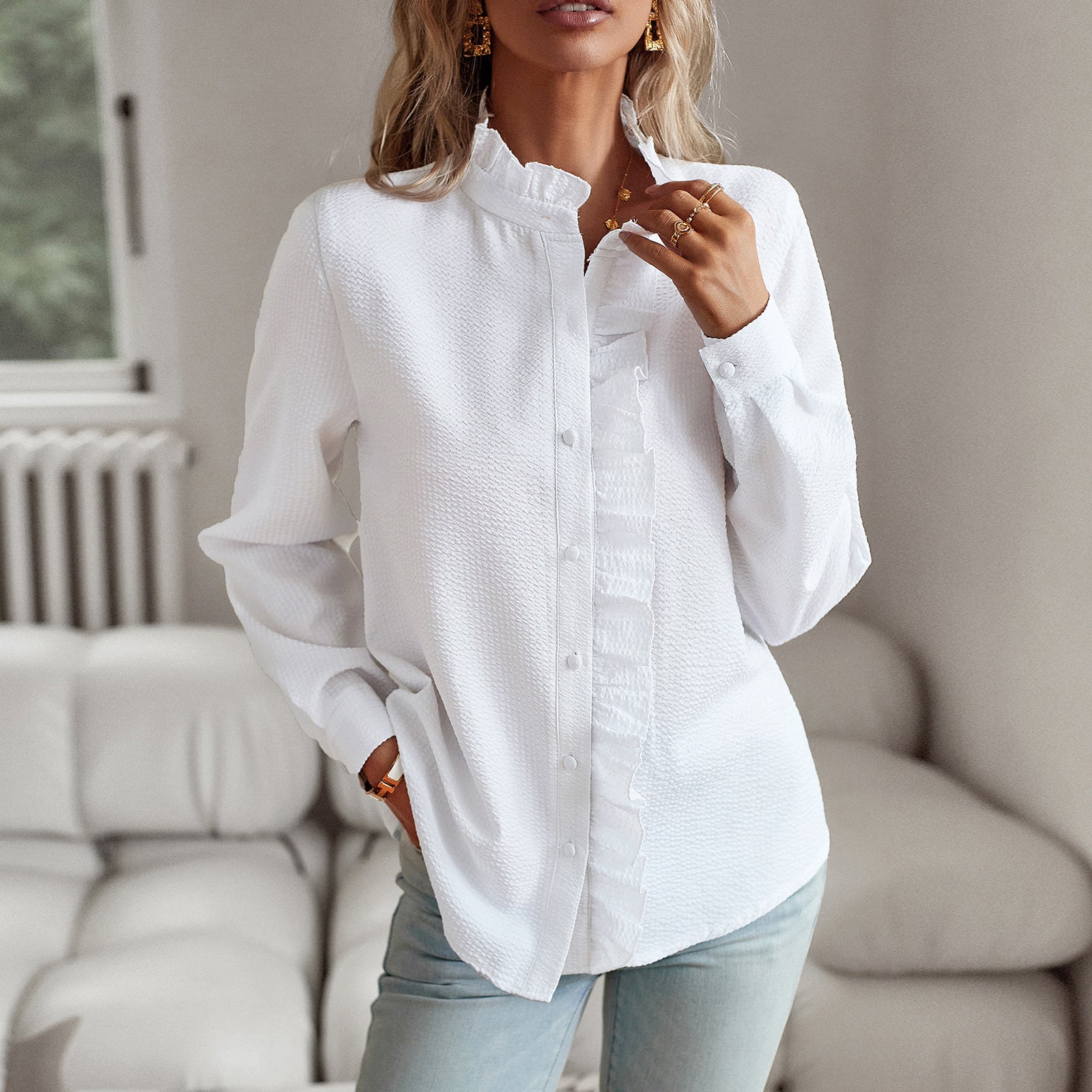 Lisbeth™ | Cuffed Collar Designed Elegant Long-Sleeve Blouse